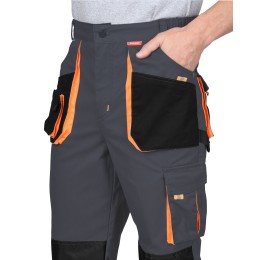 Брюки "СИРИУС-МАНХЕТТЕН" т. серый с оранж. и черным тк. мех. стрейч пл. 250г/кв.м