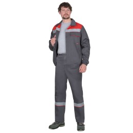 Костюм СИРИУС-МАСТЕР летний: куртка, брюки, темно-серый с красной отделкой