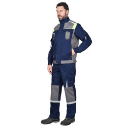 Костюм СИРИУС-СТАН куртка кор., п/к синий со ср.серым и лимонным