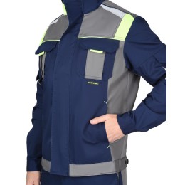 Костюм СИРИУС-СТАН куртка кор., п/к синий со ср.серым и лимонным