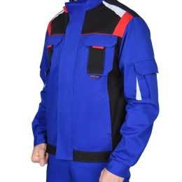 Костюм СИРИУС-СТАН куртка, п/к васильковый с красной и черной отделкой