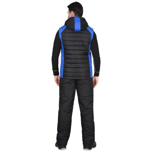 Жилет СИРИУС-УРБАН утепленный с капюшоном черный с васильковым