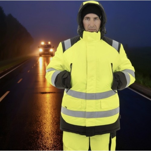 Зимняя сигнальная куртка-парка Brodeks KW 217, желтый/черный